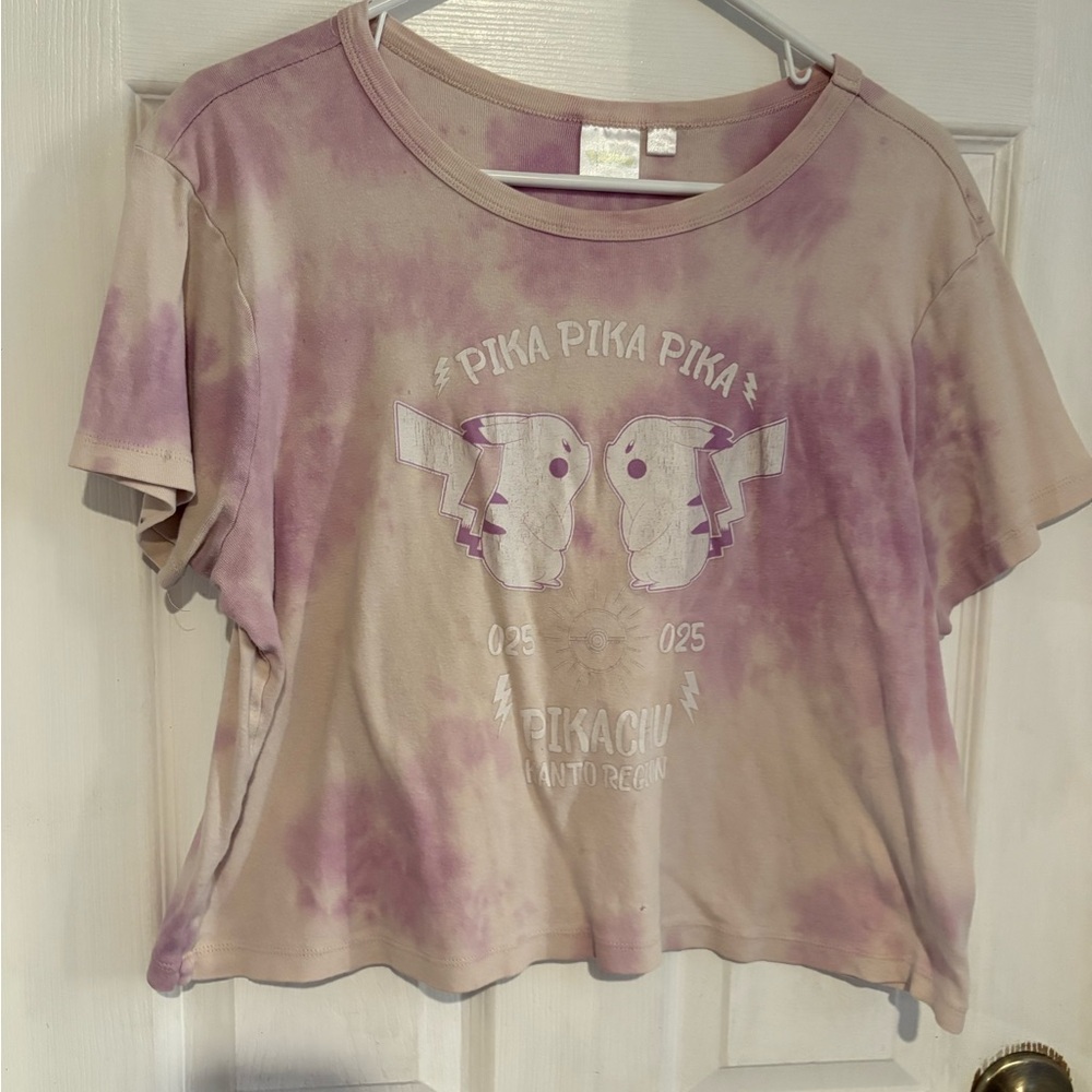 Purple Tie-Dye Pikachu cropped T-Shirt size XXL